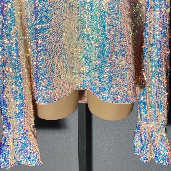 FREE PEOPLE - blouse: l/s w translucent sequins, lined, cowl draped rear - XL - Picture 4 of 16